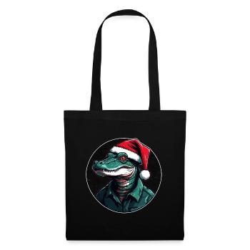 Funny alligator with Santa hat in circle - Tote Bag - black - Front