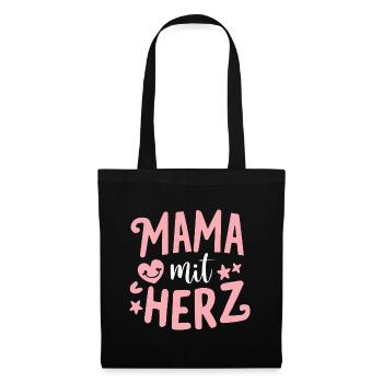 Mama mit Herz: Muttertag Geburtstag Beste Mama - Stoffbeutel - Schwarz - Vorne