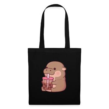 Cute Baby Hippo Drinking Boba Tea - Tote Bag - black - Front