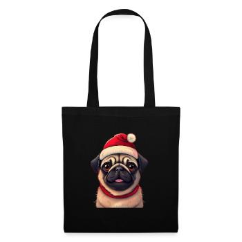 Süßer Mops mit Weihnachtsmütze - Stoffbeutel - Schwarz - Vorne