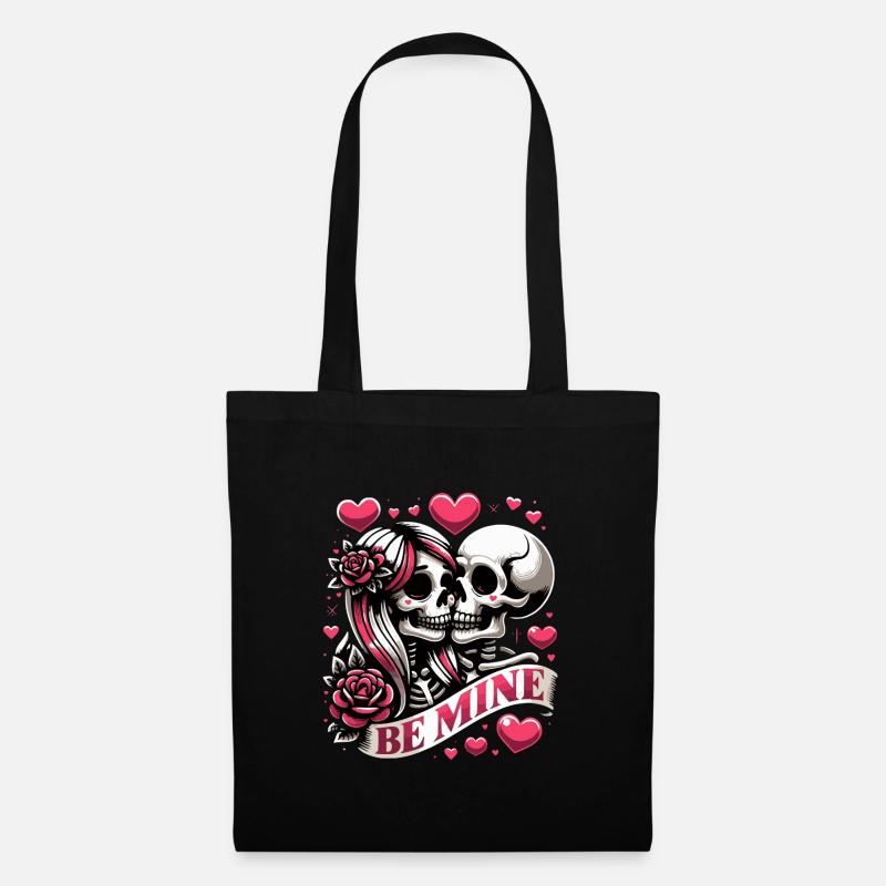Sei meine Liebe! Süßes Totenkopfpaar zum Valentinstag - Stoffbeutel - Schwarz