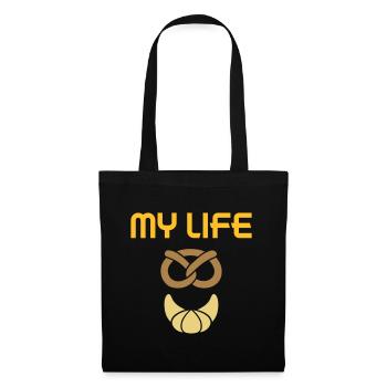 Ma vie (bretzel, croissant) - Sac en tissu - noir - Devant