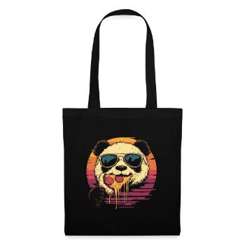 Panda mit Sonnenbrille isst Pizza - Stoffbeutel - Schwarz - Vorne