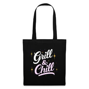 Camping Grill & Chill Camper Zelten Wandern Lustig - Stoffbeutel - Schwarz - Vorne