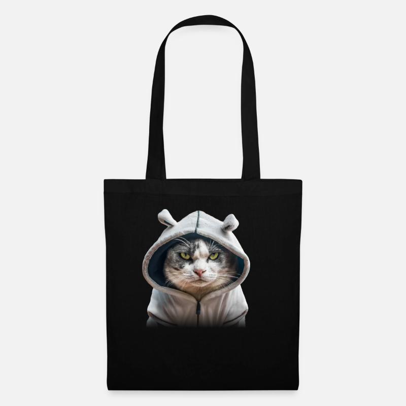 grimmige Katzte mit Hoodie - Stoffbeutel - Schwarz