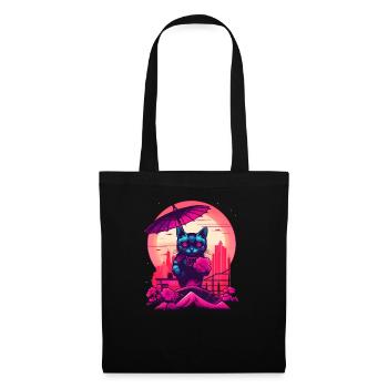 Synthwave japan Cat with umbrella - Stoffbeutel - Schwarz - Vorne