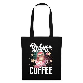 Eule Kaffee - Stoffbeutel - Schwarz - Vorne