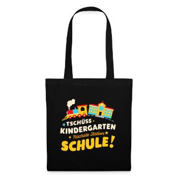 Tschüss Kita Hallo Schule: Abschiedsgeschenk Kiga - Stoffbeutel - Schwarz - Vorne