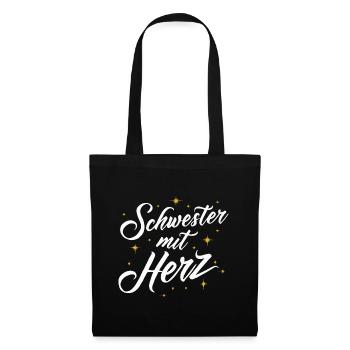 Schwester mit Herz: Beste Schwester Geburtstag - Stoffbeutel - Schwarz - Vorne