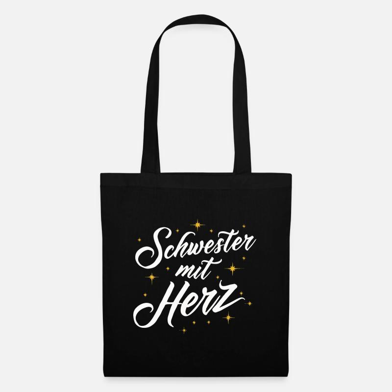 Schwester mit Herz: Beste Schwester Geburtstag - Stoffbeutel - Schwarz