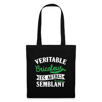 Véritable Bricoleur Cadeau Homme Humour Drôle - Sac en tissu - noir - Devant