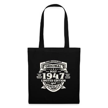 Original Mai 1947 Jahrgang 1947 Geburtstag 1947 - Stoffbeutel - Schwarz - Vorne