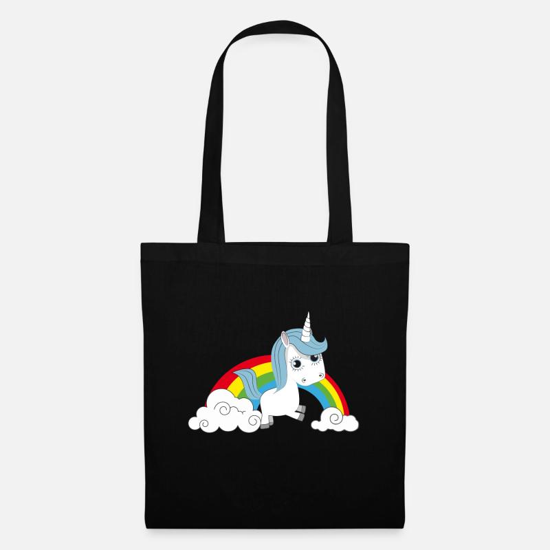 Regenbogen Einhorn - Stoffbeutel - Schwarz