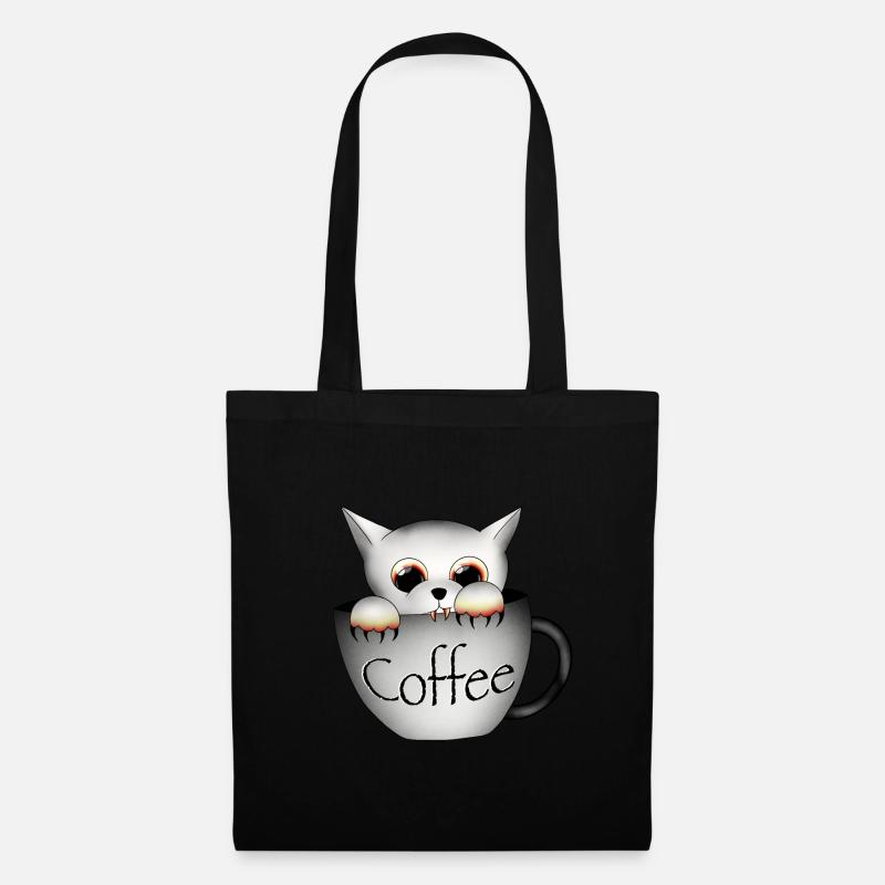 Katze Kaffee Halloween - Stoffbeutel - Schwarz