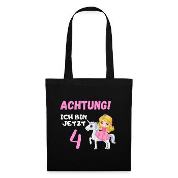 4 Geburtstag Prinzessin Kindergeburtstag Geschenk - Stoffbeutel - Schwarz - Vorne