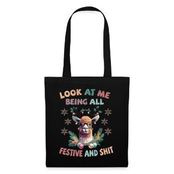 Look at me being all festive and shit - Lama - Stoffbeutel - Schwarz - Vorne