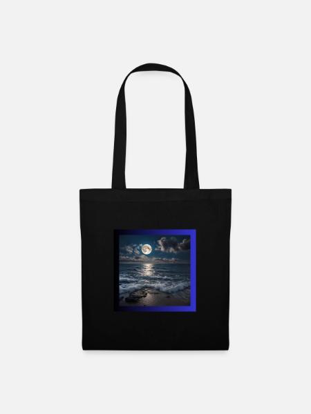 Vollmond mit Meer - Stoffbeutel - Schwarz
