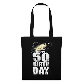 Anglergeschenk Happy 50th Birthday 50. Geburtstag - Stoffbeutel - Schwarz - Hinten