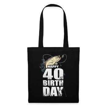 Anglergeschenk Happy 40th Birthday 40. Geburtstag - Stoffbeutel - Schwarz - Hinten