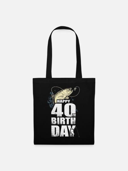 Anglergeschenk Happy 40th Birthday 40. Geburtstag - Stoffbeutel - Schwarz