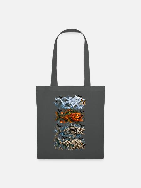 Halloween Trout Fish Ghost Pumpkin Skeleton - Stoffbeutel - Graphite