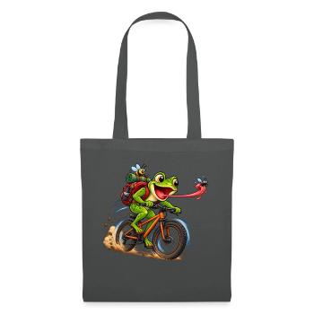 Funny Frog Riding Bicycle Cartoon - Stoffbeutel - Graphite - Vorne