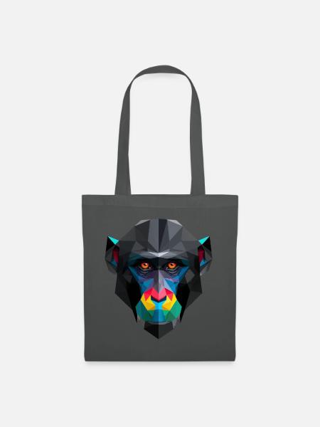 Farbiges Low-Poly Affenporträt - Stoffbeutel - Graphite