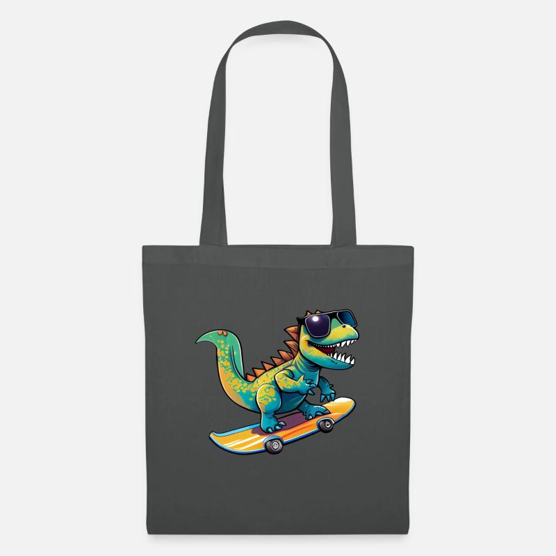 Dino Dinosaurier auf Skateboard mit Sonnenbrille - Stoffbeutel - Graphite