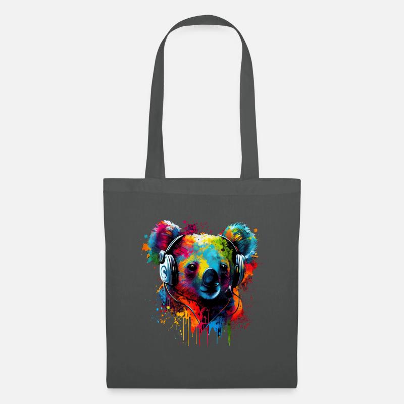 Koala Bär mit Kopfhörern - Stoffbeutel - Graphite