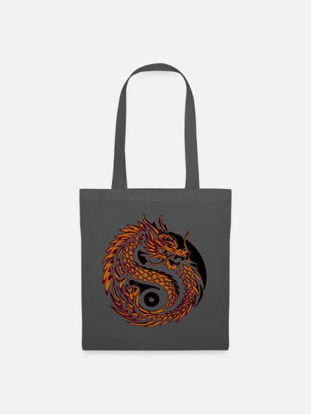 Feuerdrachen-Spirale – Yin-Yang Asiatische Mythische - Stoffbeutel - Graphite