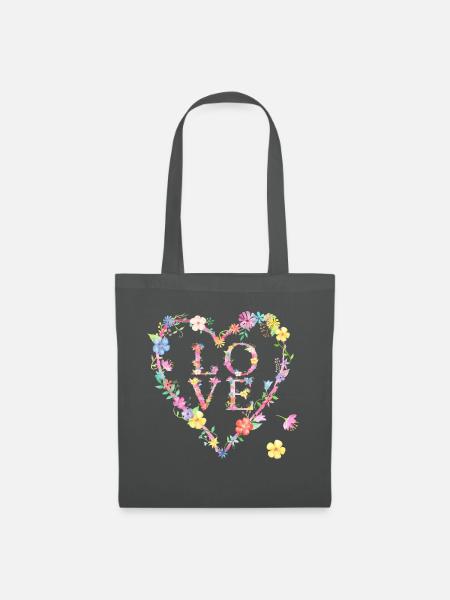 Blüten Herz und Liebe - Stoffbeutel - Graphite