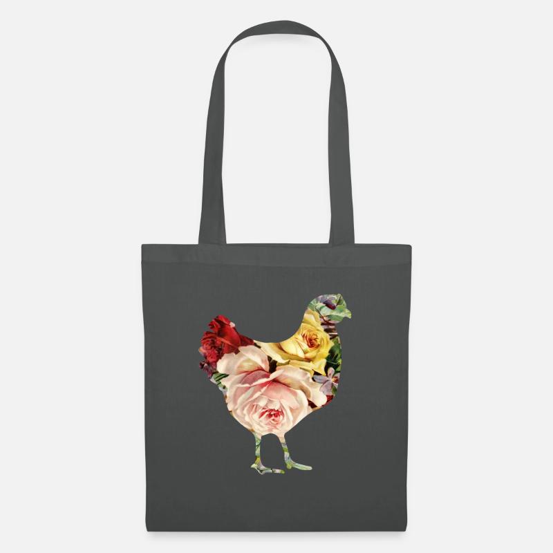 Blumen-Huhn - Stoffbeutel - Graphite