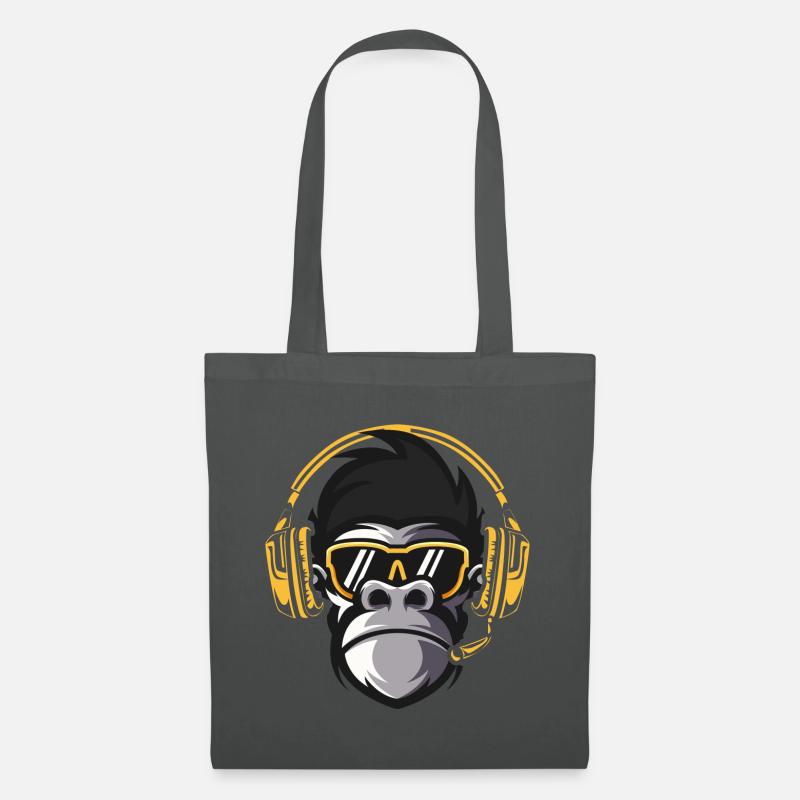 Affe Monkey mit DJ Kopfhörer und Sonnenbrille - Stoffbeutel - Graphite
