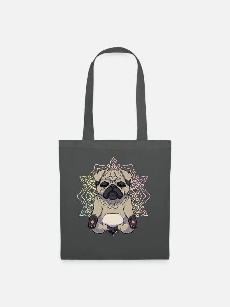 Yoga Pug Meditation Mops Meditieren Geschenk - Stoffbeutel - Graphite