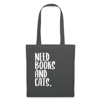 Bücher und Katzen Spruch - Stoffbeutel - Graphite - Vorne