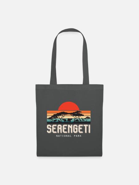 Safari Retro Serengeti Nationalpark Sonnenaufgang - Stoffbeutel - Graphite