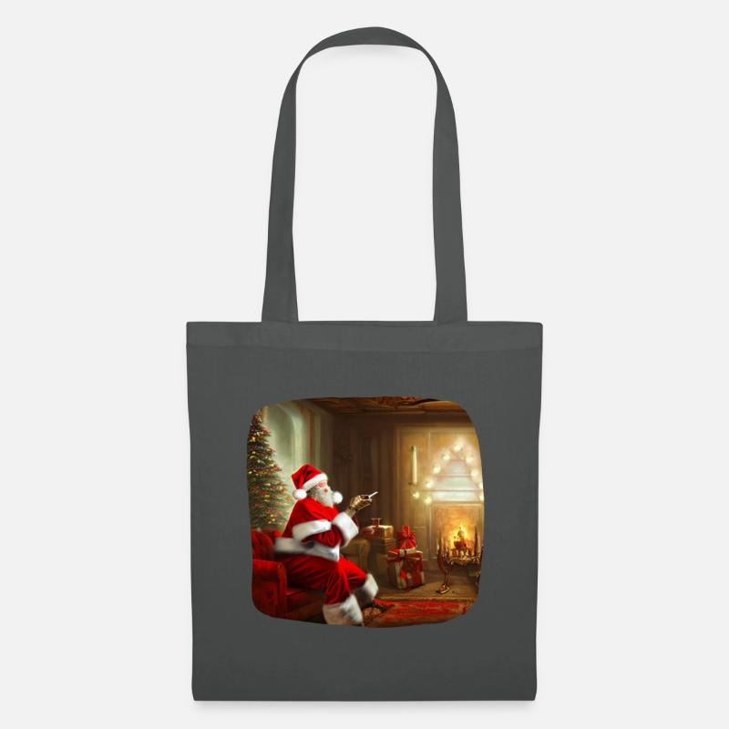 Weihnachtsmann im Wohnzimmer - Stoffbeutel - Graphite