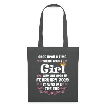 Es war einmal ein Mädchen. Februar 2019 Geburtstag - Stoffbeutel - Graphite - Vorne