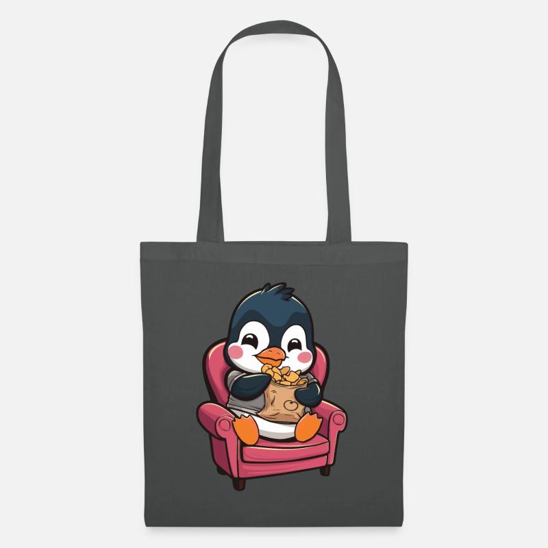 Süßer Pinguin mit Snacks auf Sessel - Stoffbeutel - Graphite