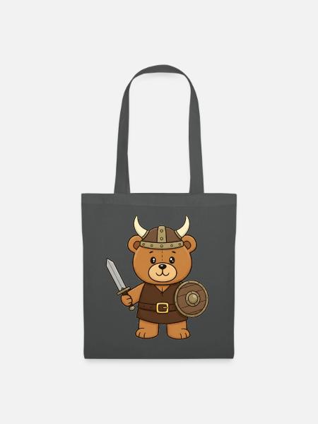 Teddybär Wikinger - Stoffbeutel - Graphite