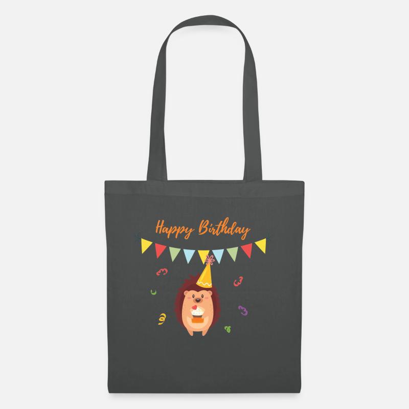 Igel Happy Birthday - Stoffbeutel - Graphite