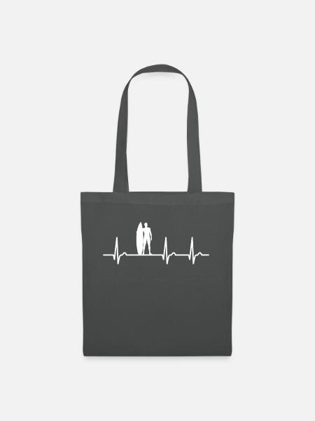EKG Kurve - Herzkurve - Puls - Surfen Wellenreiten - Stoffbeutel - Graphite