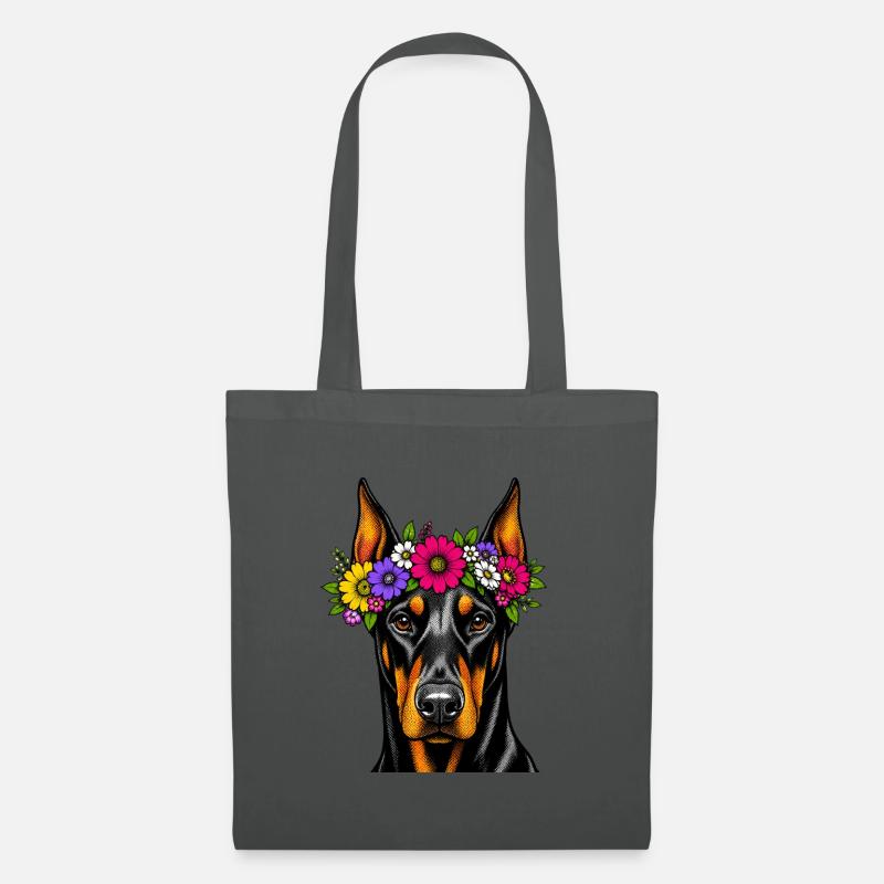 Blumenkranz Dobermann Portrait - Stoffbeutel - Graphite