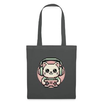 Pixel Gamer Katze - Stoffbeutel - Graphite - Vorne