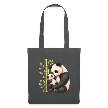 Panda-Zärtlichkeit – Mama und ihr Junges - Stoffbeutel - Graphite - Vorne