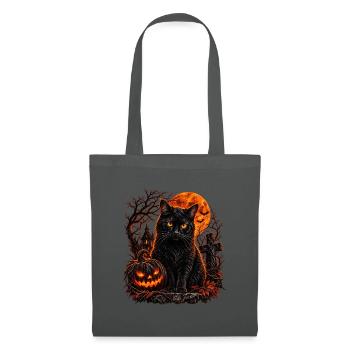 Schwarze Katze in Halloween-Szenerie - Stoffbeutel - Graphite - Vorne