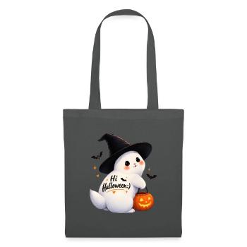 Süßes Halloween-Kaninchen mit Hexenhut - Stoffbeutel - Graphite - Vorne