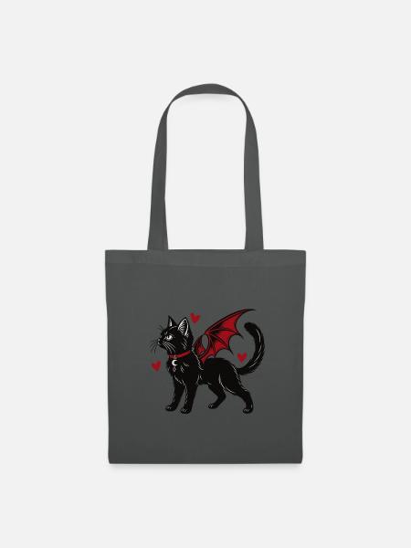 Gothic Cat With Bat Wings - Stoffbeutel - Graphite