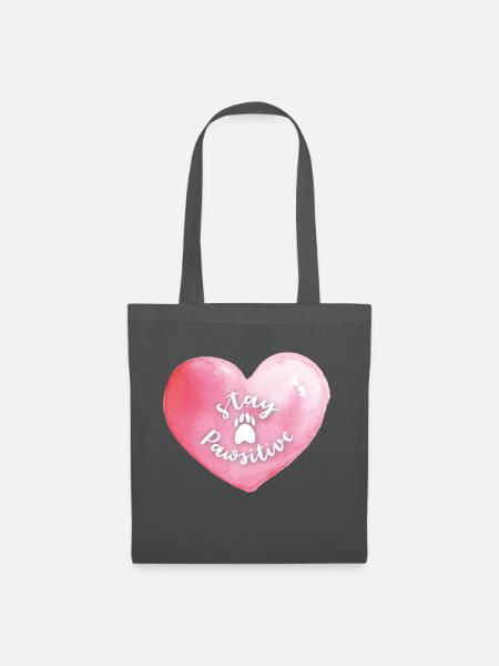 Pinkes Herz Stay pawsitive mit Pfote - Stoffbeutel - Graphite