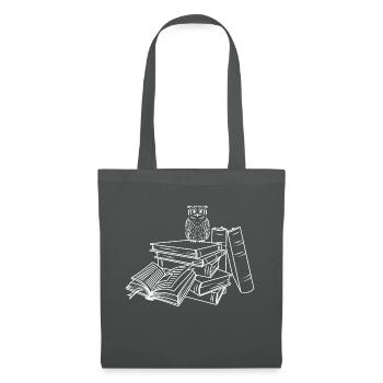 Bücherstapel mit Eule - Stoffbeutel - Graphite - Vorne